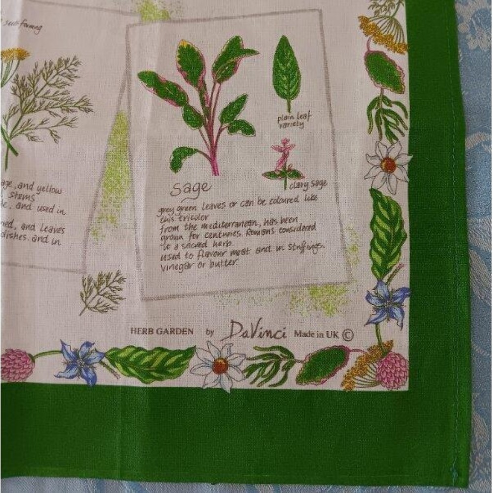 NWT Printed Cotton Kitchen Towel Davinci Herb Garden Unused Dish UK